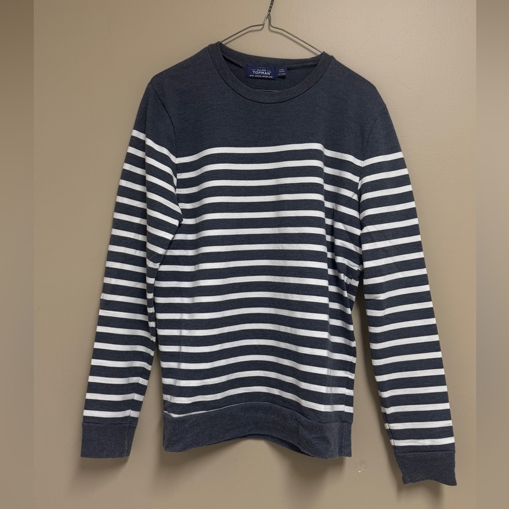 Topman Grey and White Crewneck Sweater Nautical Stripes